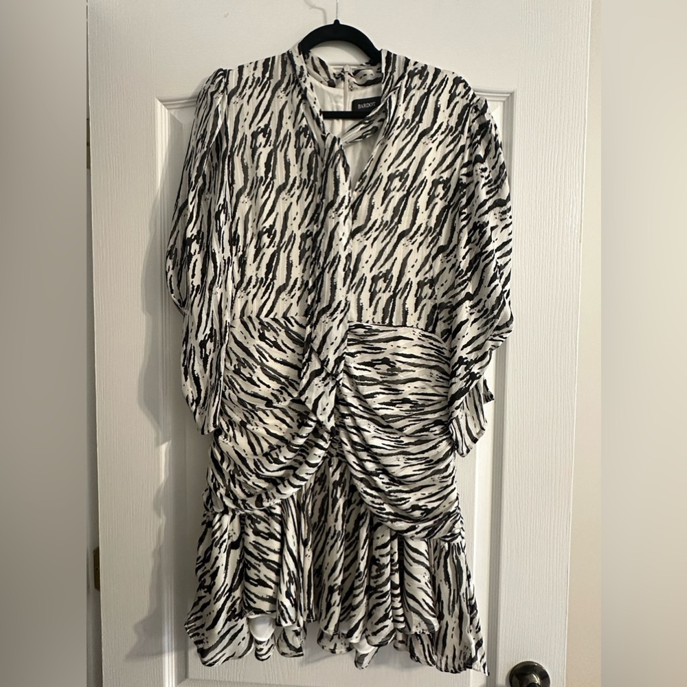 BARDOT Zebra Print Ruched Mini Dress - Picture 2 of 3